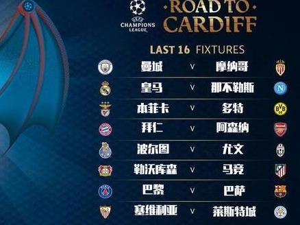 欧冠十六强对战抽签结果出炉 阿森纳VS拜仁 巴萨VS巴黎